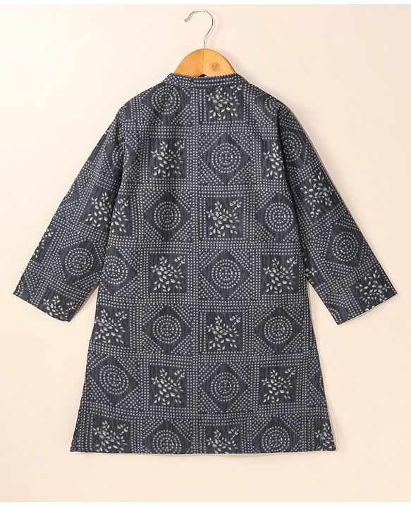 Babyhug Cotton Woven Full Sleeves Kurta & Pajama Set Ethnic Print - Grey