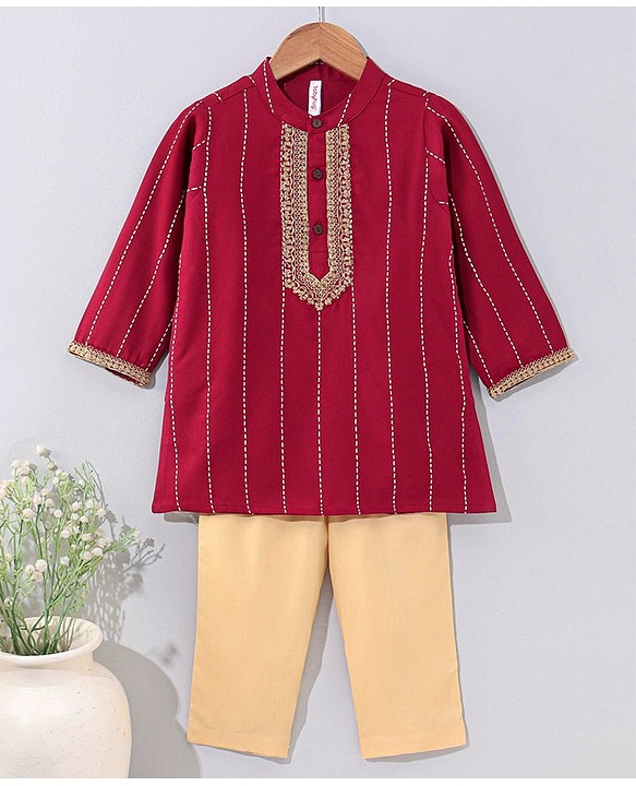 Babyhug Full Sleeves Kurta & Pajama Set Embroidered - Maroon