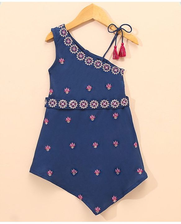 Babyhug Sleeveless Embroided  Kurti and Salwar Set - Navy Blue