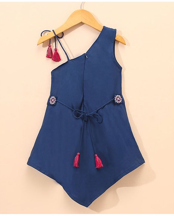 Babyhug Sleeveless Embroided  Kurti and Salwar Set - Navy Blue