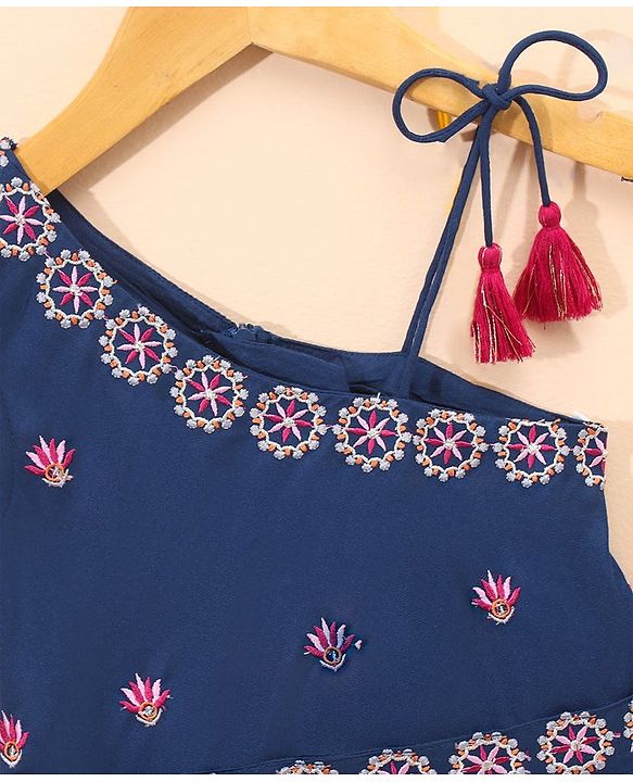 Babyhug Sleeveless Embroided  Kurti and Salwar Set - Navy Blue