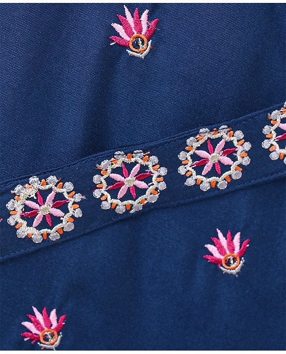 Babyhug Sleeveless Embroided  Kurti and Salwar Set - Navy Blue