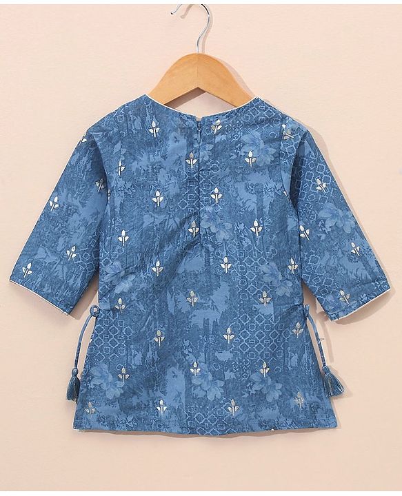 Babyhug Three Fourth Sleeves Embroidered Kurti & Palazo with Dupatta - Blue