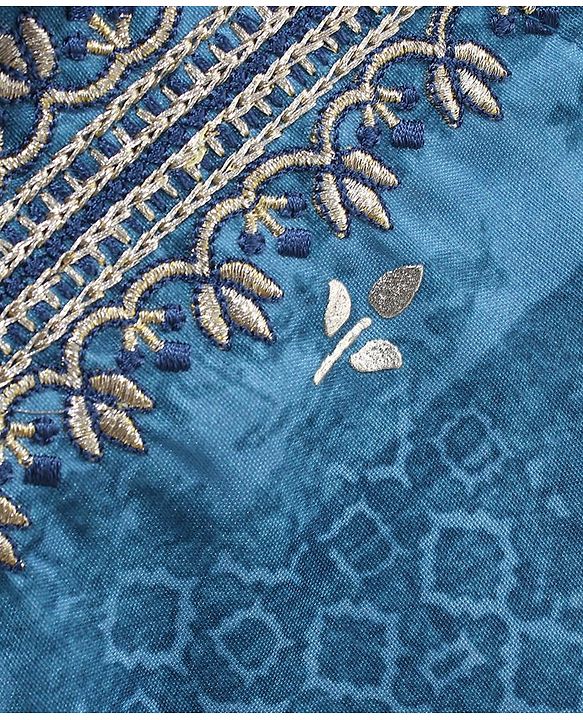 Babyhug Three Fourth Sleeves Embroidered Kurti & Palazo with Dupatta - Blue
