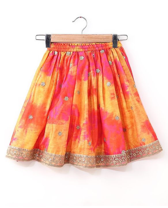 Babyhug Sleeveless Choli Lehenga And Dupatta With Embroidery - Yellow Pink