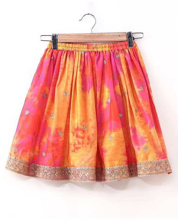 Babyhug Sleeveless Choli Lehenga And Dupatta With Embroidery - Yellow Pink