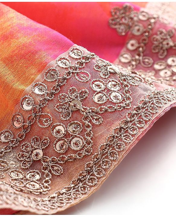 Babyhug Sleeveless Choli Lehenga And Dupatta With Embroidery - Yellow Pink