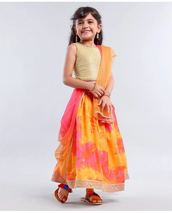 Buy Babyhug Short Sleeve Floral Embroidered Lehenga Choli and Dupatta Set  Pink for Girls (2-3Years) Online in India, Shop at FirstCry.com - 14412921