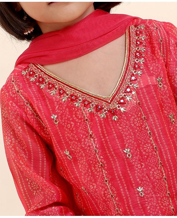 Babyhug Three Forth Sleeves Embroidered Choli Lehenga And Dupatta - Red
