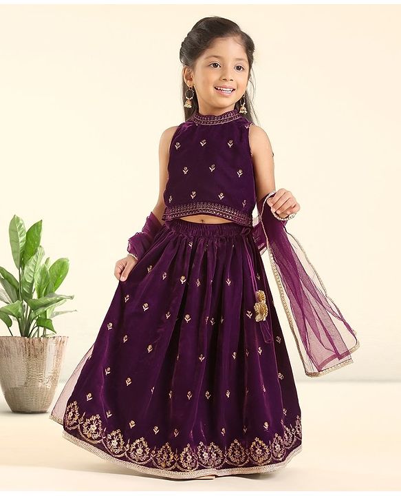 Babyhug Sleeveless Choli & Lehenga Set with Dupatta Ethnic Print - Purple
