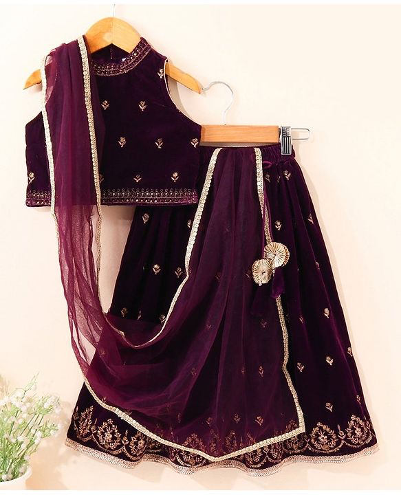 Babyhug Sleeveless Choli & Lehenga Set with Dupatta Ethnic Print - Purple