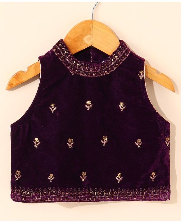 Babyhug Sleeveless Choli & Lehenga Set with Dupatta Ethnic Print - Purple