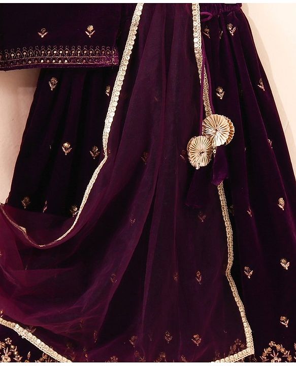 Babyhug Sleeveless Choli & Lehenga Set with Dupatta Ethnic Print - Purple