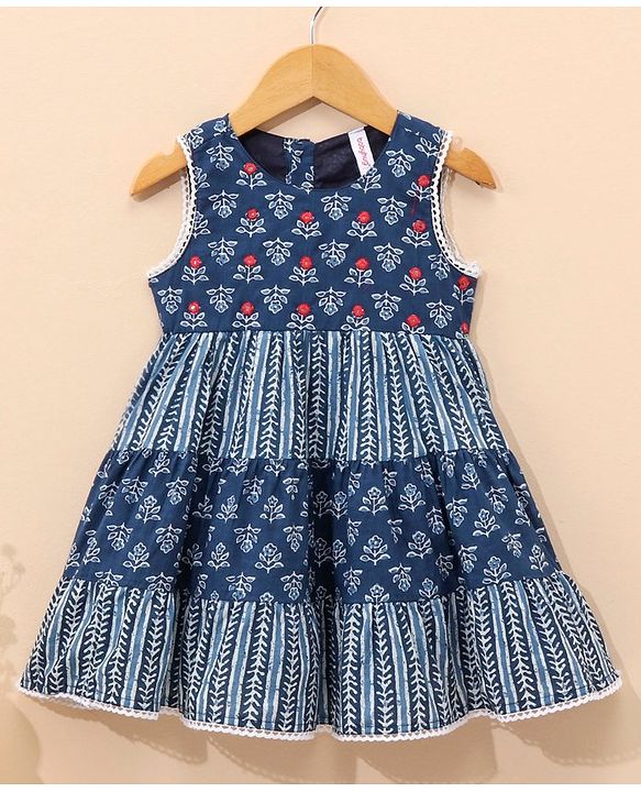 Babyhug Cotton Woven Sleeveless Frock Floral Print - Indigo