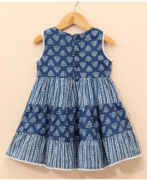 Babyhug Cotton Woven Sleeveless Frock Floral Print - Indigo
