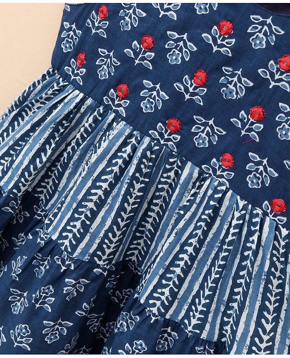 Babyhug Cotton Woven Sleeveless Frock Floral Print - Indigo