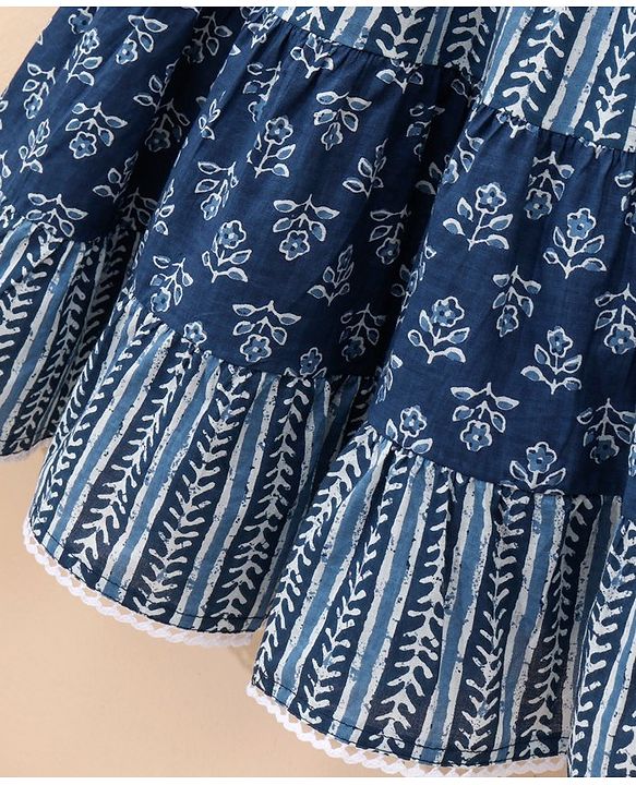Babyhug Cotton Woven Sleeveless Frock Floral Print - Indigo