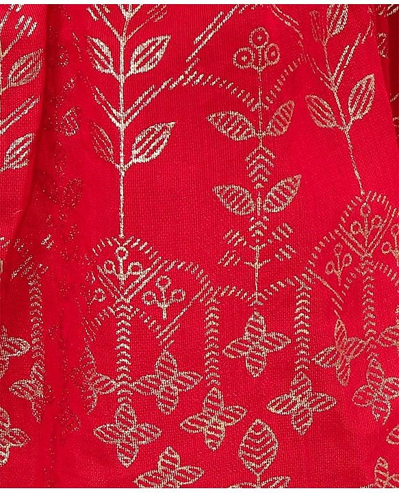 Babyhug Sleeveless Printed Backless Ethnic Dress - Red