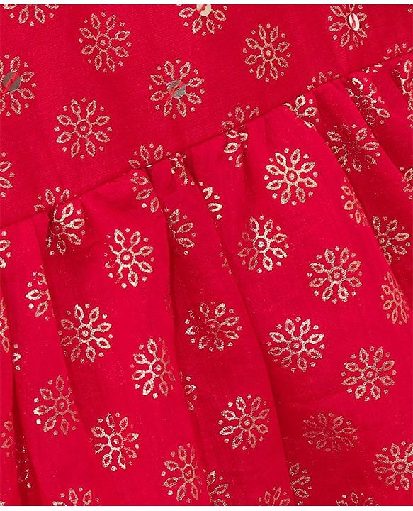 Babyhug Sleeveless Printed Backless Ethnic Dress - Red