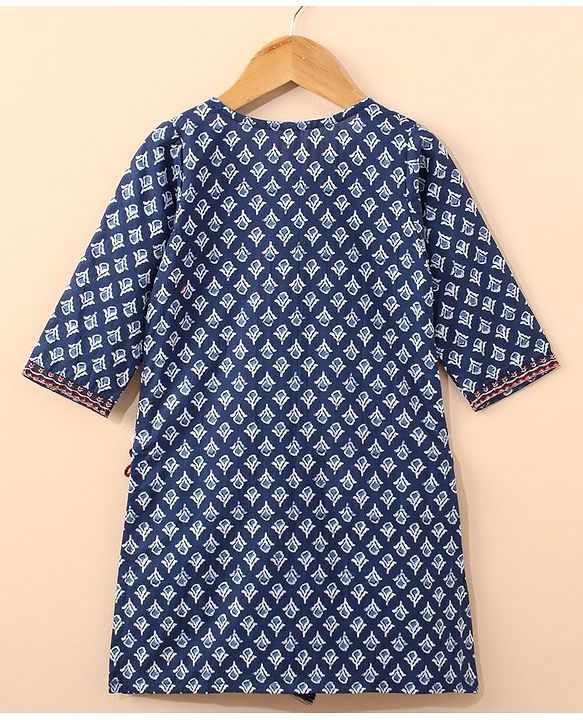 Babyhug Three Fourth Sleeves Kurti & Sharara With Dupatta Printed- Indigo