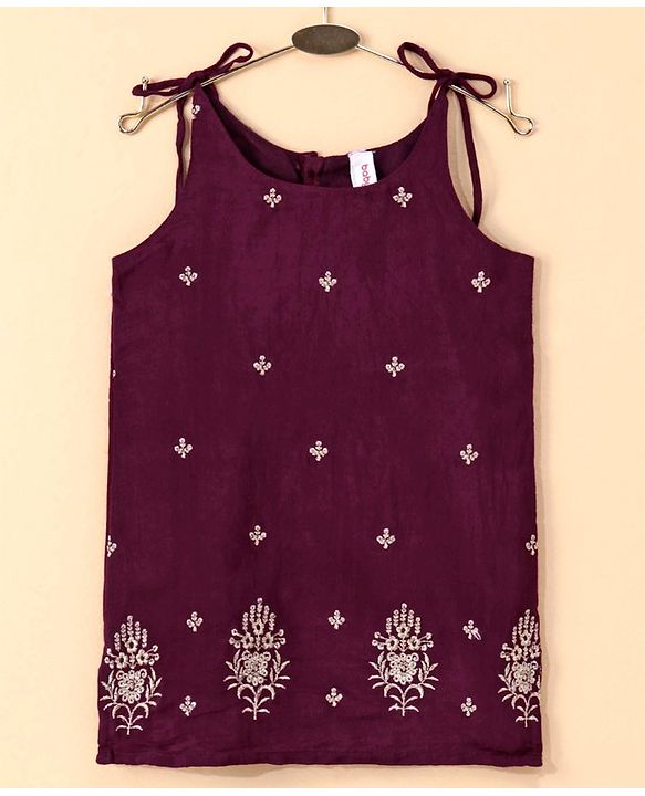 Babyhug Singlet Sleeves Zari Kurti and Sharara Set with Lace and Dupatta Embroided - Purple