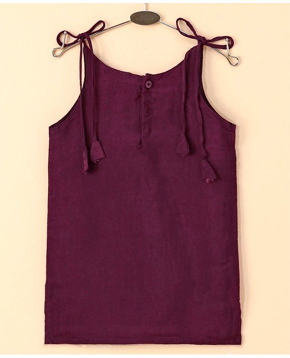 Babyhug Singlet Sleeves Zari Kurti and Sharara Set with Lace and Dupatta Embroided - Purple