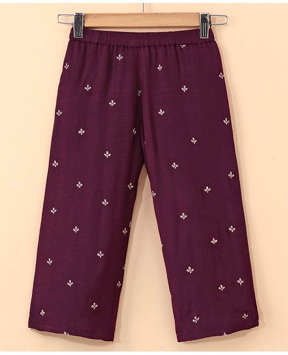 Babyhug Singlet Sleeves Zari Kurti and Sharara Set with Lace and Dupatta Embroided - Purple