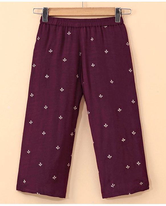 Babyhug Singlet Sleeves Zari Kurti and Sharara Set with Lace and Dupatta Embroided - Purple