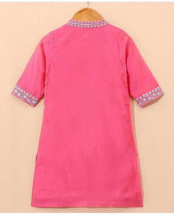 Babyhug Three Fourth Sleeves Embroidered Kurti & Palazzo Set With Dupatta- Fuchsia
