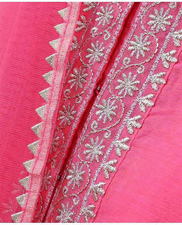 Babyhug Three Fourth Sleeves Embroidered Kurti & Palazzo Set With Dupatta- Fuchsia