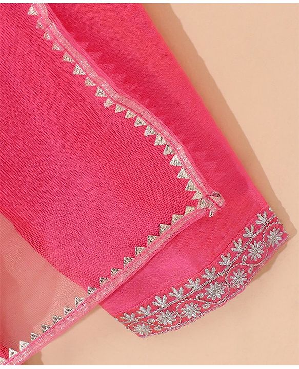 Babyhug Three Fourth Sleeves Embroidered Kurti & Palazzo Set With Dupatta- Fuchsia