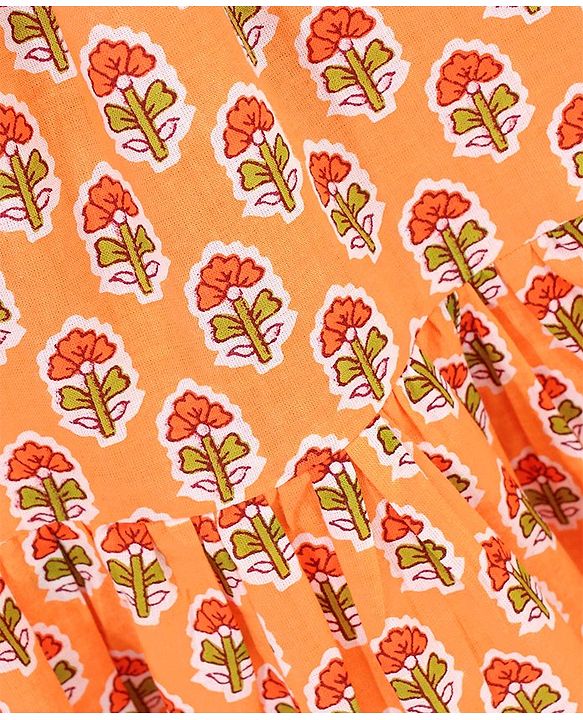 Babyhug Sleeveless Cotton Ethnic Dress Floral Print - Orange