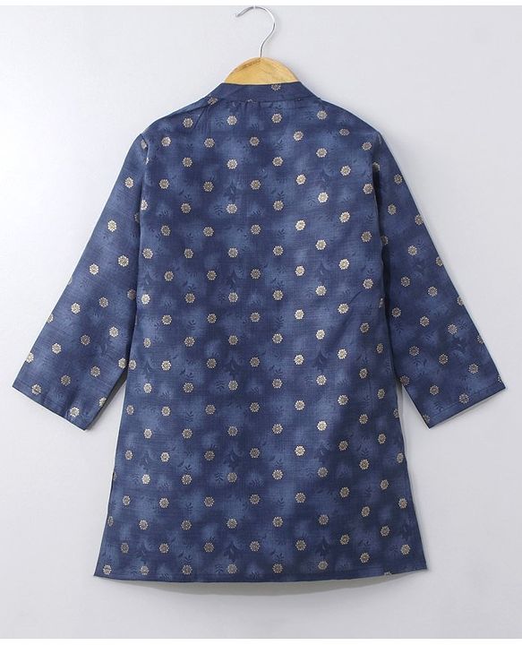 Babyhug Full Sleeves Kurta Dhoti Set All Over Foil Print - Navy Blue Beige