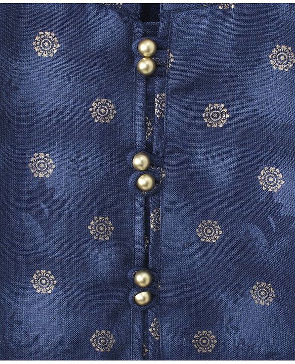 Babyhug Full Sleeves Kurta Dhoti Set All Over Foil Print - Navy Blue Beige