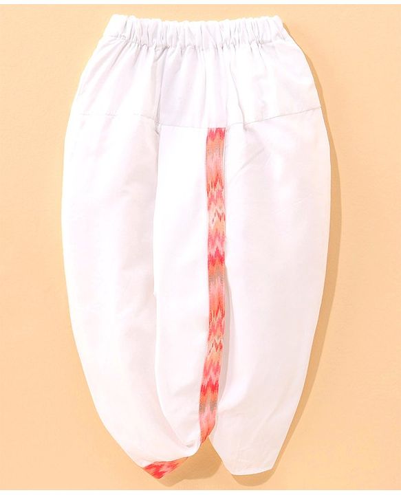 Babyhug Full Sleeves Cotton Kurta & Dhoti Set With Printed Waistcoat- White