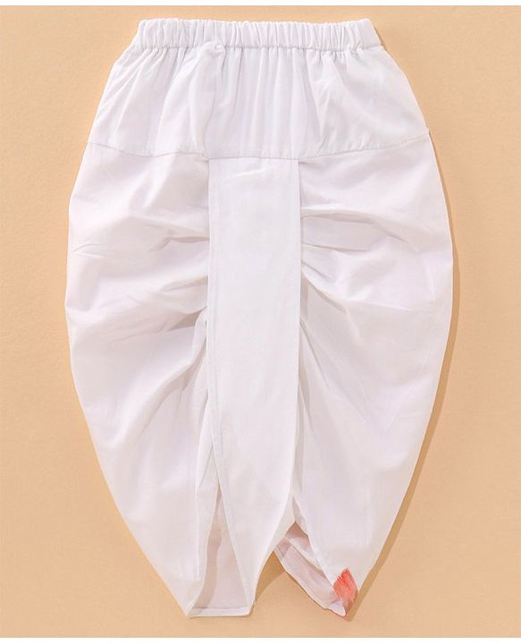Babyhug Full Sleeves Cotton Kurta & Dhoti Set With Printed Waistcoat- White