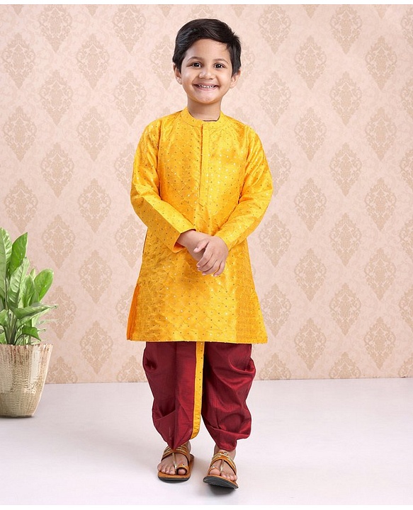 Babyhug Full Sleeves Kurta & Dhoti Set Sequin Embellished - Yellow