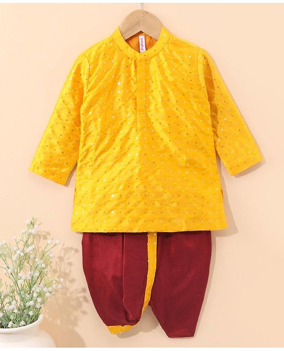Babyhug Full Sleeves Kurta & Dhoti Set Sequin Embellished - Yellow