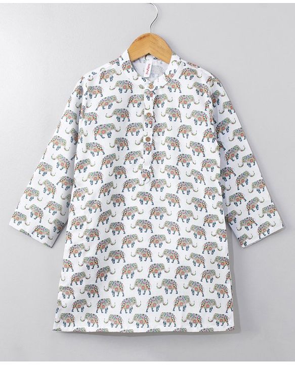 Babyhug Cotton Woven Full Sleeves Kurta & Pajama Set Ethnic Print - Off White