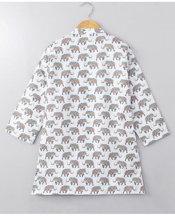 Babyhug Cotton Woven Full Sleeves Kurta & Pajama Set Ethnic Print - Off White