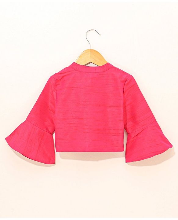 Babyhug Three Fourth Sleeves Woven Solid Ethnic Top & Striped Skirt Set - Multicolor
