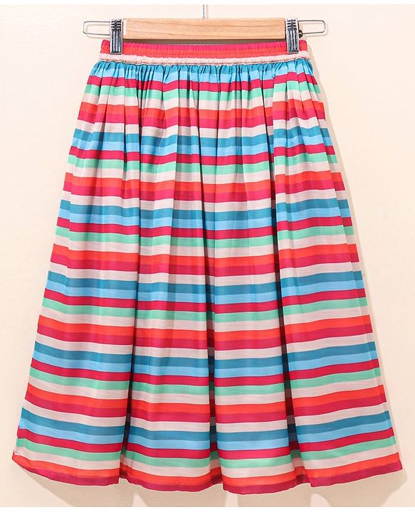Babyhug Three Fourth Sleeves Woven Solid Ethnic Top & Striped Skirt Set - Multicolor