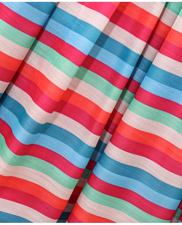 Babyhug Three Fourth Sleeves Woven Solid Ethnic Top & Striped Skirt Set - Multicolor