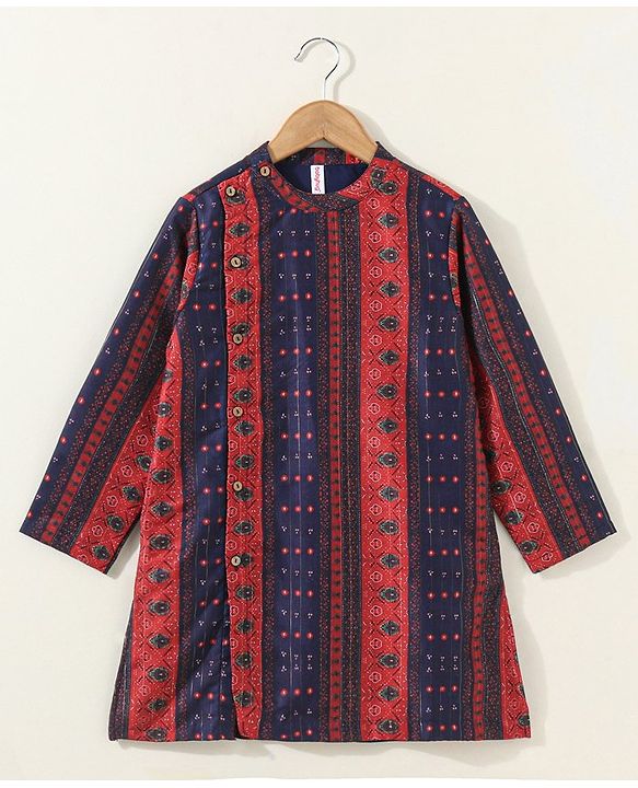 Babyhug Cotton Woven Full Sleeves Kurta & Pyjama Set Printed - Navy Blue