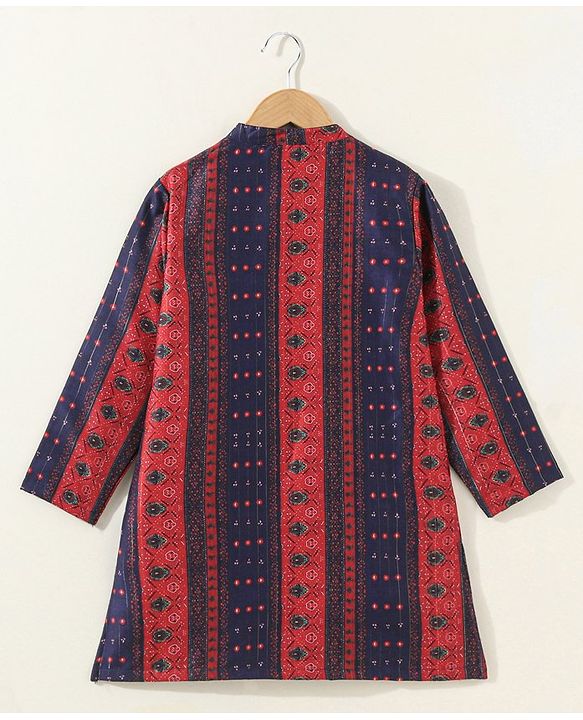 Babyhug Cotton Woven Full Sleeves Kurta & Pyjama Set Printed - Navy Blue