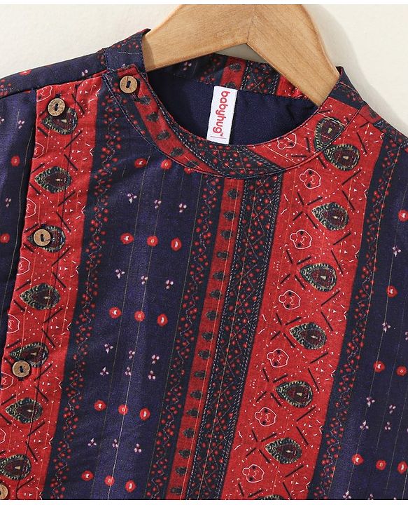 Babyhug Cotton Woven Full Sleeves Kurta & Pyjama Set Printed - Navy Blue