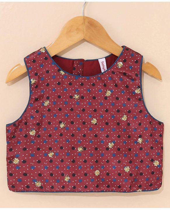 Babyhug Sleeveless Choli Lehenga And Dupatta Printed - Maroon