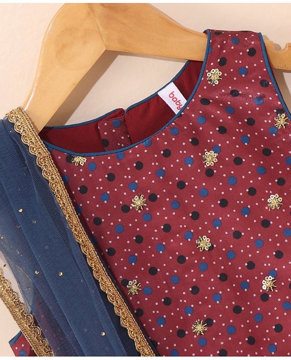 Babyhug Sleeveless Choli Lehenga And Dupatta Printed - Maroon