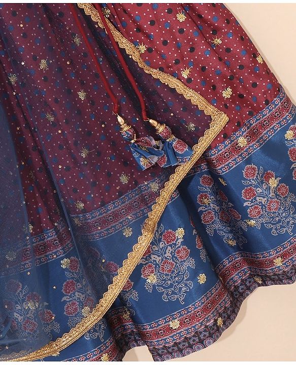 Babyhug Sleeveless Choli Lehenga And Dupatta Printed - Maroon