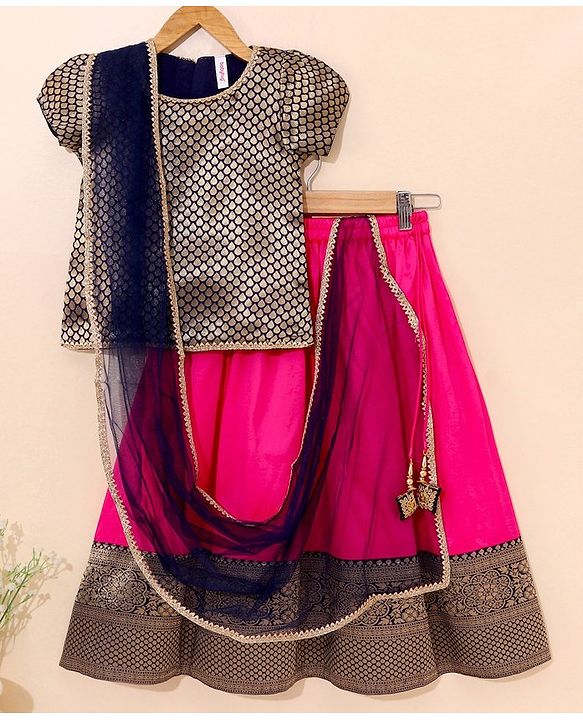 Babyhug Half Sleeves Choli Lehenga And Dupatta Ethnic Printed - Fuschia
